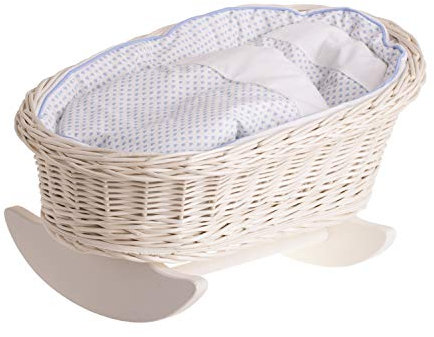 e-wicker24 Handgeflochtene Weidenwiege für Puppen – reizendes und langlebiges Puppenbettchen Puppenwiege ideal für fantasievolles Spielen Kinderzimmerdekoration Schaukelbett aus Korbgeflecht