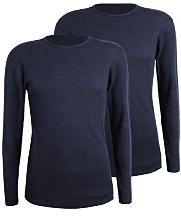 Comfneat Men's 2-Pack Thermal Undershirts Waffle Knit Soft Comfy Crew Neck Underwear Top (Navy 2-Pack, M)