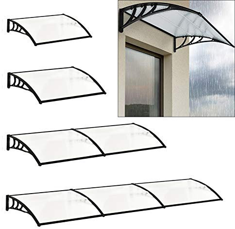 Fellie Rain Canopy Awning Front Door Canopy for Outdoor Window Porch Shade Patio Roof Cover UV Protection, (Black/L150xW100xH28cm)
