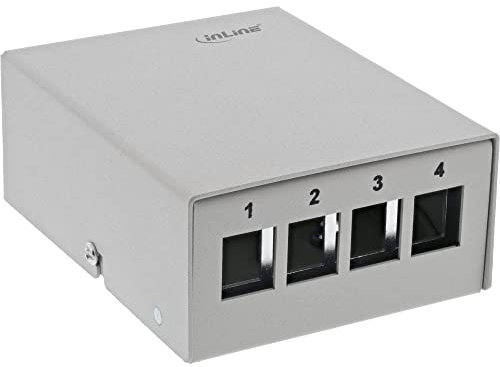 InLine® Patchfeld-Dose Aufputz für 4X Keystone RJ45, Metall, lichtgrau RAL7035