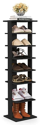 GIANTEX Schuhregal schmal und hoch, Schuhschrank Regal Holz 8 Ebenen, Schuhständer Schuhablage vertikal, Schuh-Organizer platzsparend, Holzregal Standregal Lagerregal Eckregal freistehend Schwarz
