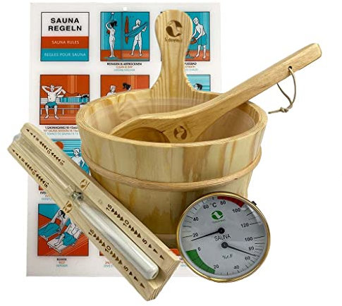 Klassisches Sauna Zubehör Set Premium 4.0/6-teiliges Sauna-Set aus naturbelassenem Kiefernholz
