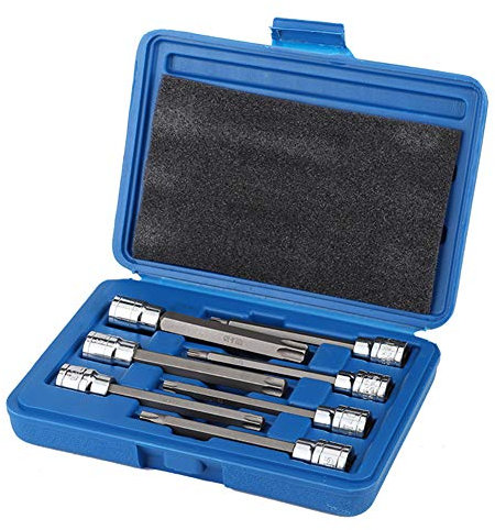 Juego de llaves de vaso, 7 piezas Acero Al Cromo Vanadio Juego de llaves de vaso de estrella Torx extralargas de 3/8 pulgadas T25, T30, T40, T45, T50, T55, T60