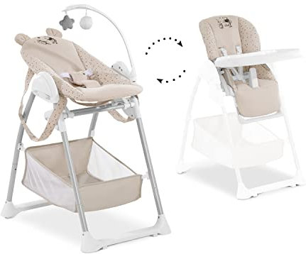 hauck Sit N Relax 2in1, Disney Winnie the Pooh Beige - Baby and Toddler Highchair with Toy Bar, Tray, Basket and Wheels from Birth up to 15 kg, Lightweight Foldable Fully Adjustable