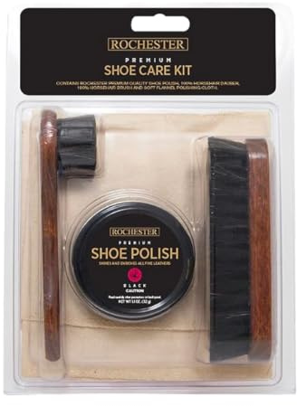 Rochester Premium Shoe Care Kit, Leather Shoe Care Kit with Black Shoe Polish, 100% Horsehair Dauber, 100% Horsehair Shoe Brush, and Soft Flannel Polishing Cloth, Shoe Accessories