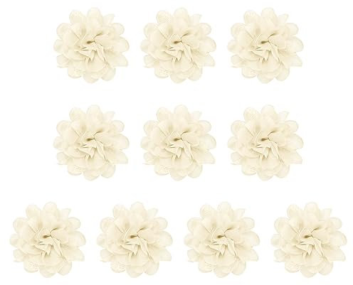 PATIKIL 3,9 Chiffon Fiori, 10pz Rete Tessuto Fiori Cucito Tessuto Applique Fascia Abbellimenti per Fai-da-te Lavorazione Matrimonio Decorazioni, Beige