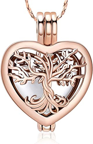 QGJNSGC Colliers Arbre de Vie avec Urne pour Cendres en Forme de Cœur - Bijoux Crémation pour Souvenir - Bijoux Souvenir pour Cadeau Mémorial pour Femmes et Hommes - Pendentifs Mémorial Porte-Cendres