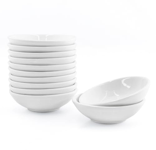 MARIWEI 12 Pack Soy Sauce Dish Ceramic Dipping Bowls Bulk, 1.2 Oz White Dipping Sauce Bowls/Dishes, Small Dipping Sauce Cups for Sushi Ketchup Olive Oil Appetizer