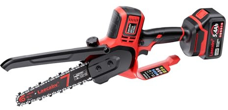 Laecabv 7 Pollici Mini Motosega a Batteria per Potatura, con 5.4Ah Batterie Elettrica, per il Taglio del Legno Giardini (LA-J7Max)