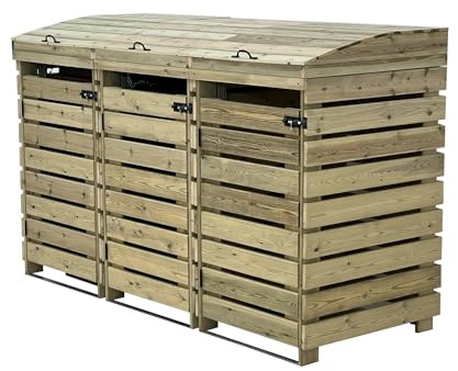 Arbor Garden Solutions BinBreeze wheelie bin storage unit, wooden outdoor cover, recycling box storage (Triple, with shelf)