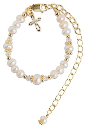 Cherished Moments Girls Baptism to Bride Cross Bracelet 14K Gold-Plated