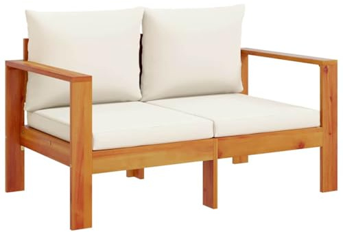 vidaXL Sofá de jardín 2 plazas con Cojines Madera Maciza de Acacia, sofá de Exterior, sofá, sillón de Exterior, sillón, sillón de jardín