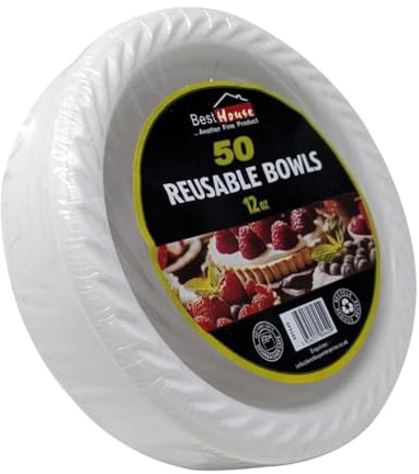 BH | 50 Pcs Reusable Bowls | 12 oz | Heavy Duty Dinnerware | Washable & Microwave Safe Bowls for Soup, Snacks & Desserts | Ideal for Birthday Parties, Catering, Camping & Everyday Use - By Best House