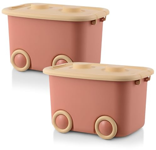 Froppi Toy Box Storage with Lid and Wheels, Large Size, 2 Pack, 45L (Pink)