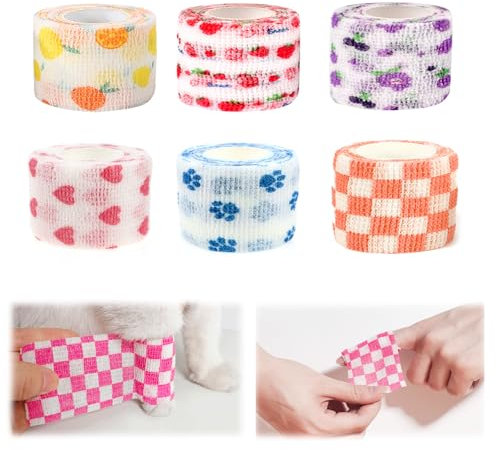 Oushebck 6 Rollen Selbstklebende Bandage, Nicht Gewebte Elastische Und Atmungsaktive Bandage, Elastische Erste-Hilfe-Bandage Für Haustiere, Für Hunde Und Katzen (6 Verschiedene Ausführungen) (M)