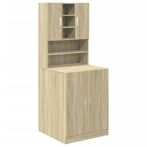 vidaXL Waschmaschinenschrank 2 STK., Badschrank mit Stauraum, Hochschrank Schrank für Waschmaschine, Trocknerschrank Badmöbel, Sonoma-Eiche Holzwerkstoff