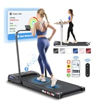 BLACK LORD Walking Pad with Handle, Foldable Under Desk Treadmills for Home, LED Display, Bluetooth Speaker, Remote Control, Electric Running Machine, 120KG Loads, 1-12km/h, for Walking Jogging, Black