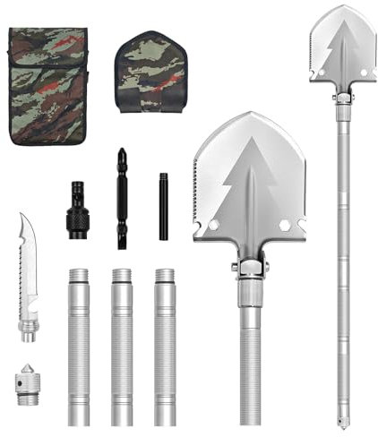 Lost Deer Pelle Pliante en Acier Carbone Haute résistance, Pelle de Survie Polyvalente, Pliable à 180 degrés pour Le Camping, Le Jardinage, la Plage, Le pelletage et Le déneigement (détachable)
