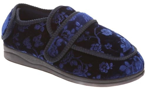 Pavers Touch Fastening Full Slipper - Navy Floral Size 7