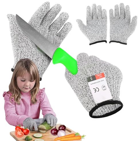 JAONLD 2 Pièces Gants Anti Coupure Cuisine Gants de Protection Niveau 5 Gant Cuisine Anti Coupure Gant de Protection Anti Coupure pour Cuisiner, Sculpter et Jardiner pour les 5 à 8 ans (XS)