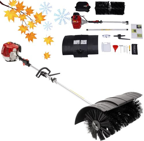 WSIKGHU Schneefräse Benzin Kehrmaschine Benzin Motorbesen 52CC 2 Takt Benzin Kehrbesen für Draußen - Mit Schutzbrille und Schultergurt - Einstellbare Geschwindigkeit - EU Bestand