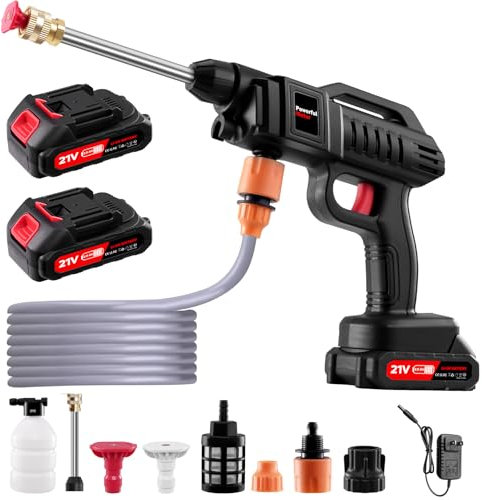 Pulitore ad alta pressione a batteria, 21 V, 60 bar, idropulitrice ad alta pressione, con 2 batterie, ugello multifunzione 3 in 1, tubo da 5 m, idropulitrice portatile ad alta pressione per auto