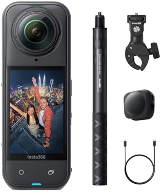 Insta360 X5 Pack Moto - Caméra 360 8K, Perche à Selfie Invisible, qualité Premium Jour et Nuit, objectifs Robustes & remplaçables, Appareil Photo vidéo étanche, dashcam, pour vlog, Moto, Sport