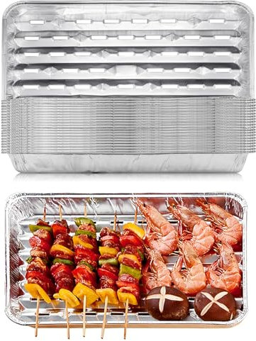 SCDZY Bandejas de aluminio para barbacoa, paquete de 20 bandejas desechables para barbacoa, 34 x 23 x 2,8 cm, bandeja de goteo de aluminio perforada, bandejas de parrilla de barbacoa, recipientes de