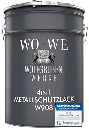 WO-WE Vernice Metallo 3 in 1 Smalto Antiruggine a solvente Ferro W908 Rosso fuoco - 5L