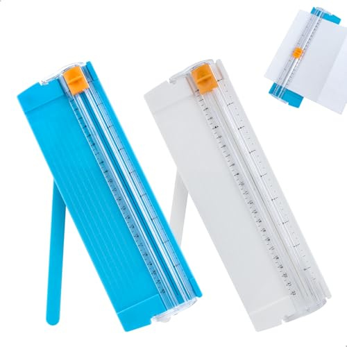 Lever Cutter, A4 A3 Photo Cutter, Paper Cutter, Roll Cutter with Measuring Scale, Gift Paper Cutter for Cards, Photos, Crafts, Office, Pack of 2, Sky Blue, White