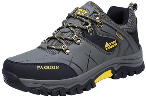 Men's All-Season Low-Top Hiking Shoes - Lightweight Durable TPR Traction Tires, Toe & Synthetic -Like Upper - Brown/Black Trekking Shoes for Outdoor, Camping, Urban - Lace-Up Ankle (Army Green,13)