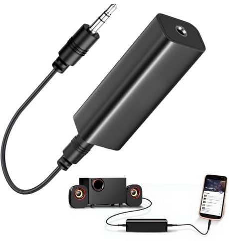 Entstörfilter Klinke, Ground Loop Noise Isolator mit 3,5 mm Audiokabel für Audio System/Heim Stereo/Bluetooth Lautsprecher,Audio Isolator, Filter Noise