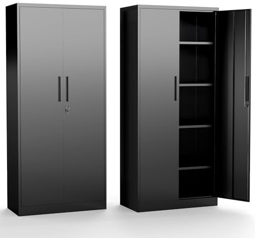 FLIXELIO Metal Storage Cabinet with Adjustable Shelves, 72 Steel Garage Storage Cabinets with Lock and 2 Door, Locking Tool Cabinet Utility Cabinets for Garage, Kitchen, Home Office, School, Shop