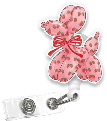 VOTANTA - Balloon Dog Badge Reel, Funny Cute Coquette Cherry Balloon Dog Nurse Acrylic Retractable Badge Holder with Clip, Pet Lovers Girly ID Holder Gifts for Nurse Doctor Teacher Student