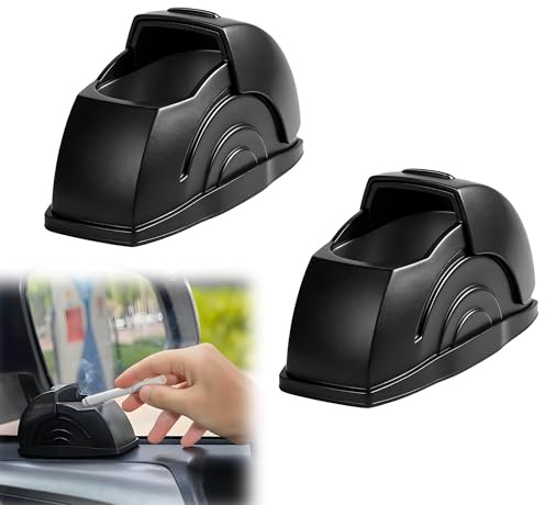 CHENNAN 2 Pièce Cendrier Voiture Monté Sur Porte Coupe-Vent Anti-Odeurs, Cendrier De Voiture Compact Avec Doublure En Acier Inoxydable Amovible, Facile À Nettoyer Pour Voiture Camion SUV (Noir)