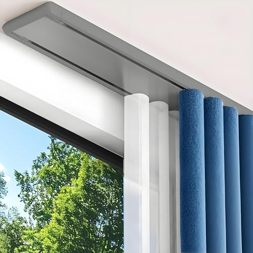 Heavy Du Aluminium dubbelradig glidspårsystem – 2,7 m tyst skena för vardagsrum, sovrum eller sjukhus – grå takmontering för smidig