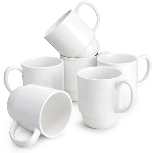 Sweese 21 Oz Large Mug Set, Porcelain Stackable Mugs Sets of 6, Coffee Cups with Handle for Coffee, Tea and Mulled Drinks, White