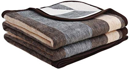 Alpaca Warehouse 100% Natural Alpaca and Sheep Wool Blanket Full/Queen Size Thick Heavyweight Comfortably Warm - Great for Outdoor Use - Striped Design 87 x 73 (Beige/Brown/Gray, Full/Queen)