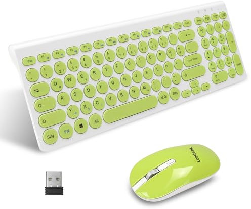 LeadsaiL Set di mouse per tastiera senza fili, mouse ergonomico e tastiera, tastiera wireless PC e mouse, layout tedesco QWERTZ, tasti silenziosi e tasti del mouse, MacOS PC, laptop verde