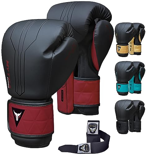 Mytra Fusion Boxhandschuhe Im Lieferumfang von Free Hand Wraps enthalten Box Handschuhe MMA Training Muay Thai Handschuhe Männer & Damen Kickbox Handschuhe (Black/Maroon, 16-oz)