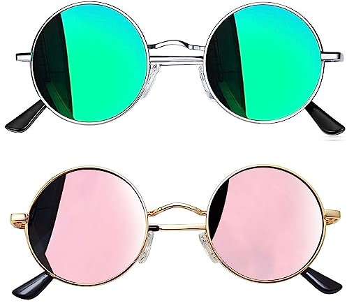 Joopin Verspiegelte Runde Sonnenbrille Herren Grün Polarisiert Retro Vintage Sonnenbrille Damen Rund Rosa (Silber Grün und Gold Rosa)