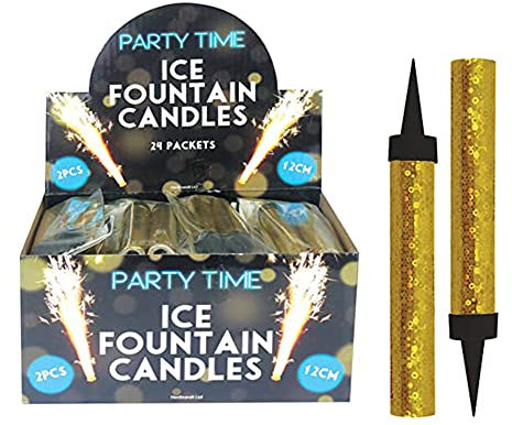 Karrma Ltd 24 x Ice Sparkling Fountain Candles Gold Ideal for Christmas Decoration, Birthday Party, Cake Decorations, and Other Special Occasions - Pack of 2 (Total 48 Candles), 12 cm