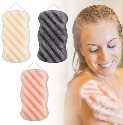 Konjac Body Sponge - Natural Bath Loofah for Gentle Daily Body Face Scrub, Suitable for Men Women Kids Babys Infant Toddler, 3 pcs