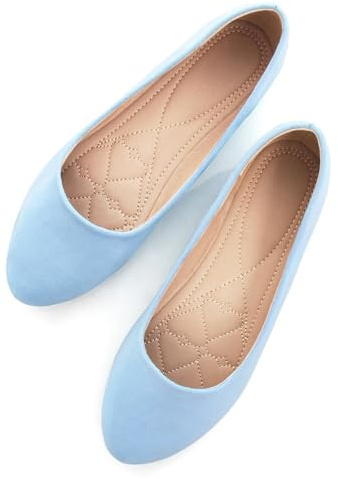 SAILING LU Pointed Toe Shoes Women Solid Ballet Flats Comfort Solid Flat Shoes for Women Work Slip On Moccasins Sky Blue Size 8.5