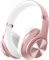 DOQAUS Bluetooth Kopfhörer Over Ear, Bis zu 90 Std Kabellose Kopfhörer mit 3 EQ-Modi, HiFi Stereo Faltbare Headset mit Mikrofon, weiche Ohrpolster für Reisen/Büro/Handy/PC/Laptops-Roségold