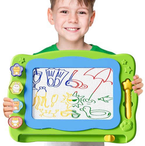 BLmukce Gran Tablero Magnético de Dibujo para Niños de 3 a 7 Años, Pizarra Borrable de Dibujos con 4 Colores, Juguetes Educativos para el Aprendizaje