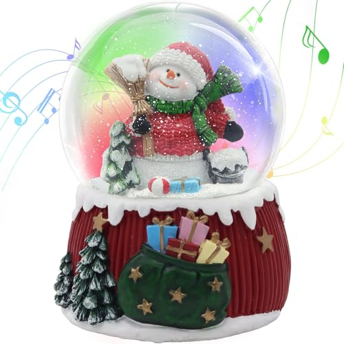 Palla di neve natalizia, 8 palle di neve con canzoni natalizie, 100 mm palla d'acqua natalizia con luci colorate (scopa natalizia)