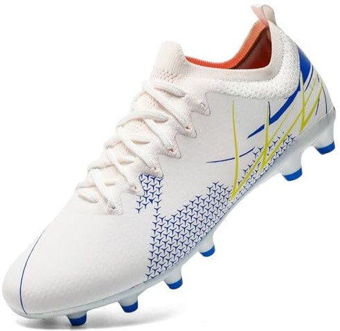 VLOOKST Scarpe da Calcio Uomo Tacchetti Scarpe da Calcetto Sneaker Scarpe Sportive Outdoor Scarpe da Ginnastica Bianco Blu Taglie 41