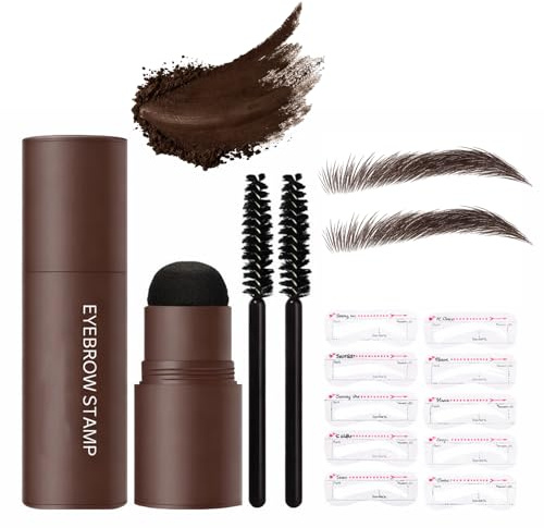2-in-1 Eyebrow Stamp & Stencil Kit with ABS Accessory Tools – Waterproof Hairline Powder & Root Touch Up Stick – Fills Sparse Brows Covers Grey Roots Shapes Beard Edges for Men & Women
