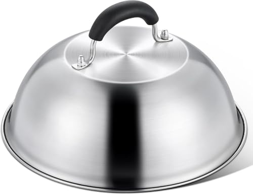Joyfair 9.8 Inch Stainless Steel Cheese Melting Dome Basting Cover Lid | Large Metal Steaming Cover Grill Lid/Griddle Accessories Kit for Indoor Outdoor Flat Top BBQ Grill Cooking, Dishwasher Safe
